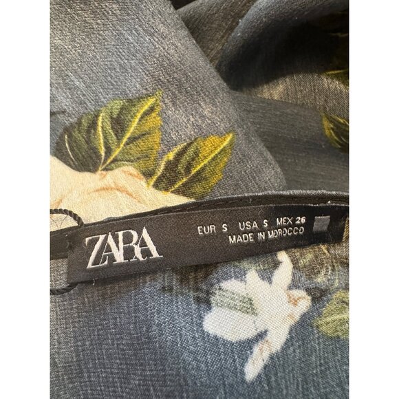 Exceptional Zara Floral Small Wrap DRESS Blue/Dark Gray Ivory Roses - Picture 4 of 16